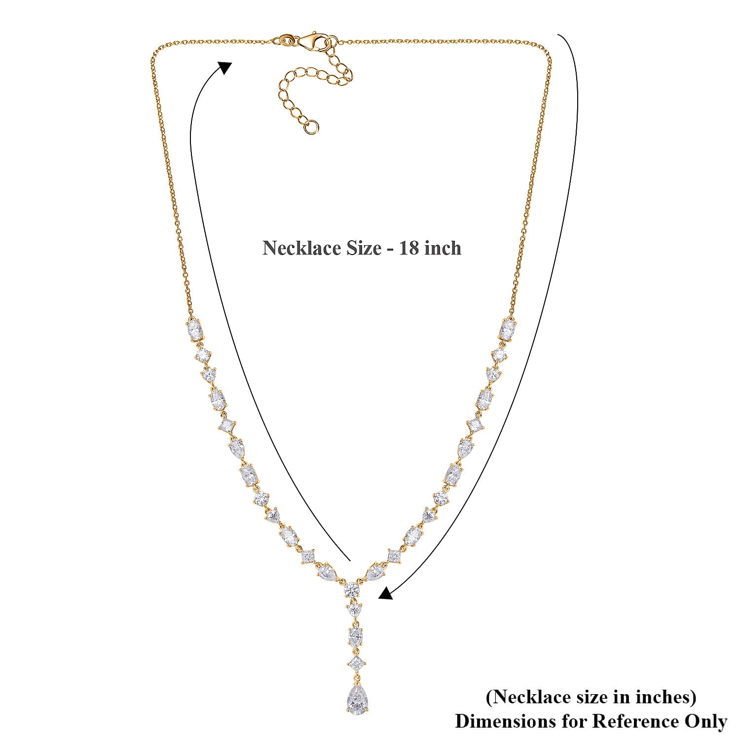 D'Joy Moissanite 10.65 ctw Cascading Droplets Necklace in 18K Vermeil Yellow Gold Over Sterling Silver 18-20 Inches