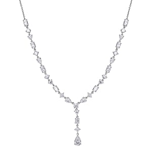 D'Joy Moissanite 10.65 ctw Cascading Droplets Necklace in Rhodium Over Sterling Silver 18-20 Inches 