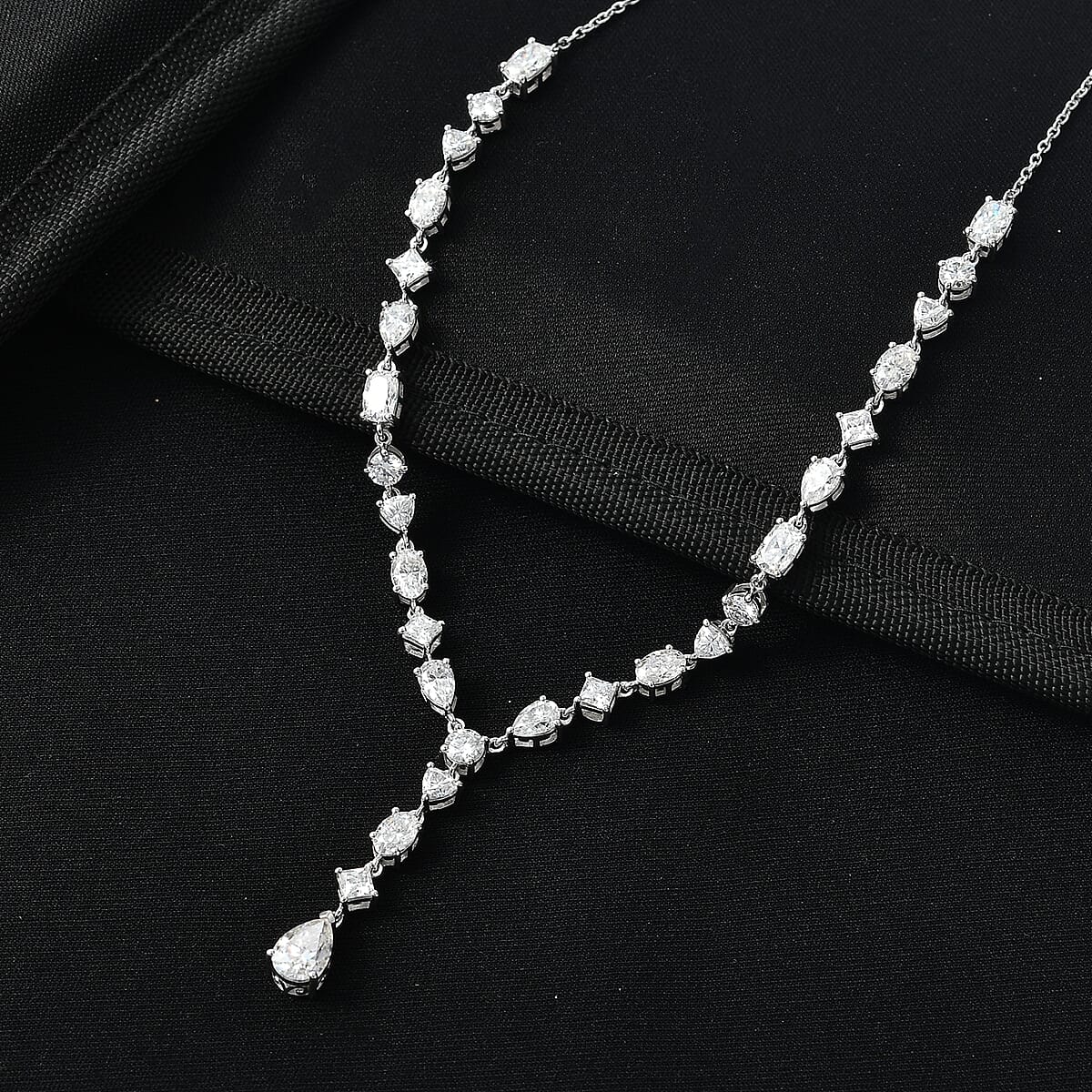 D'Joy Moissanite 10.65 ctw Cascading Droplets Necklace in Rhodium Over Sterling Silver 18-20 Inches  image number 1