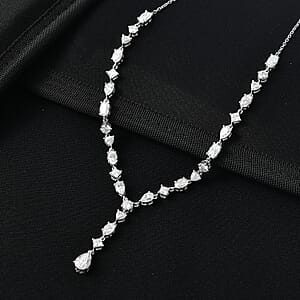 D'Joy Moissanite 10.65 ctw Cascading Droplets Necklace in Rhodium Over Sterling Silver 18-20 Inches 
