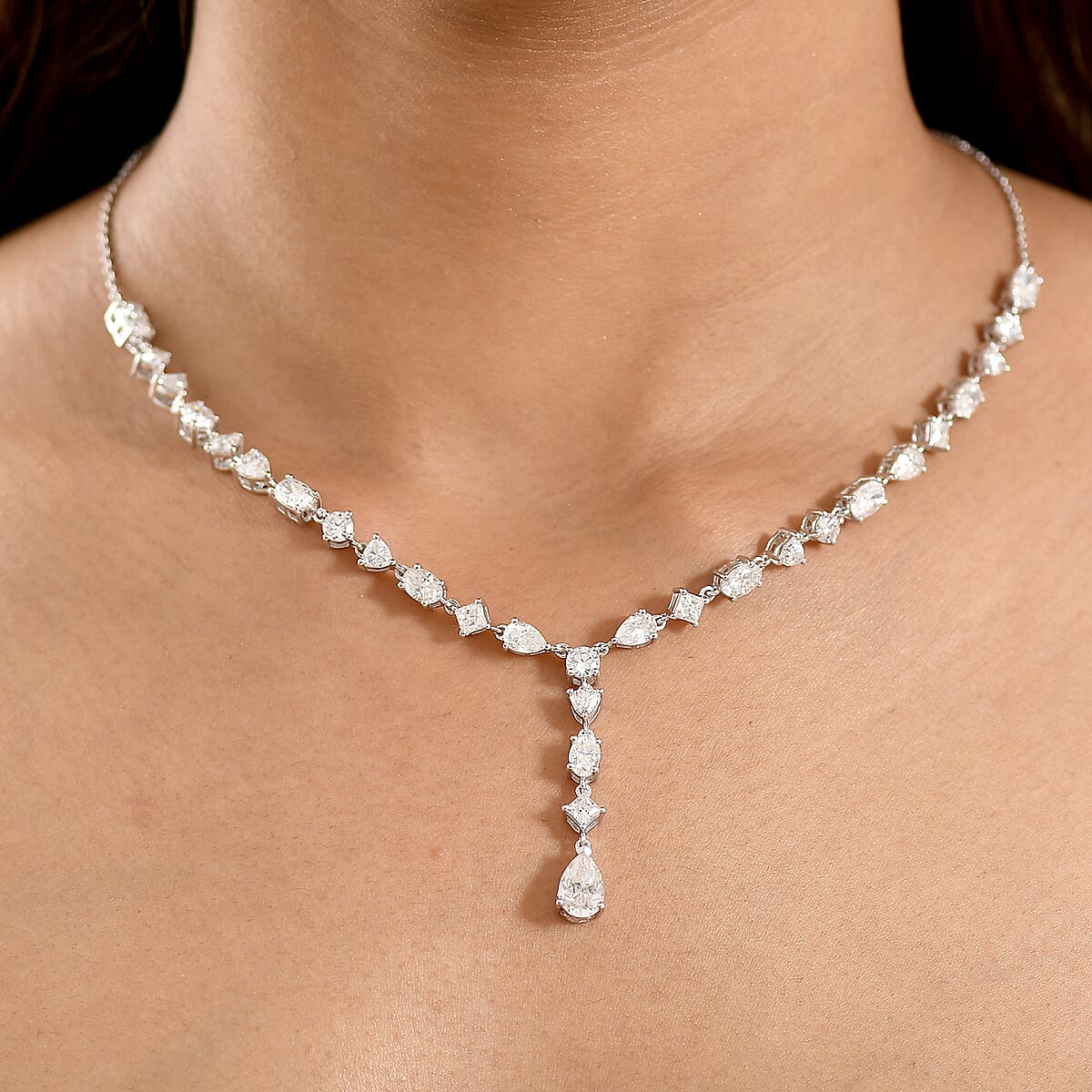 D'Joy Moissanite 10.65 ctw Cascading Droplets Necklace in Rhodium Over Sterling Silver 18-20 Inches  image number 2