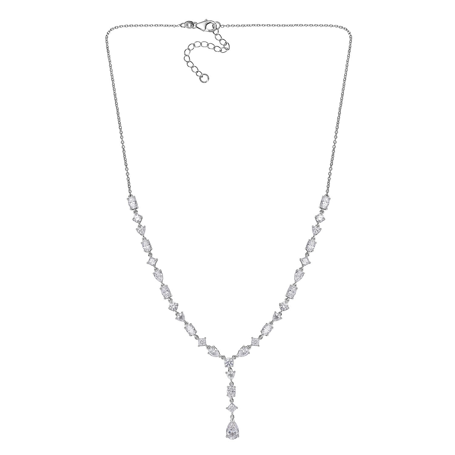 D'Joy Moissanite 10.65 ctw Cascading Droplets Necklace in Rhodium Over Sterling Silver 18-20 Inches