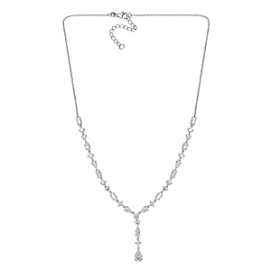 D'Joy Moissanite 10.65 ctw Cascading Droplets Necklace in Rhodium Over Sterling Silver 18-20 Inches 