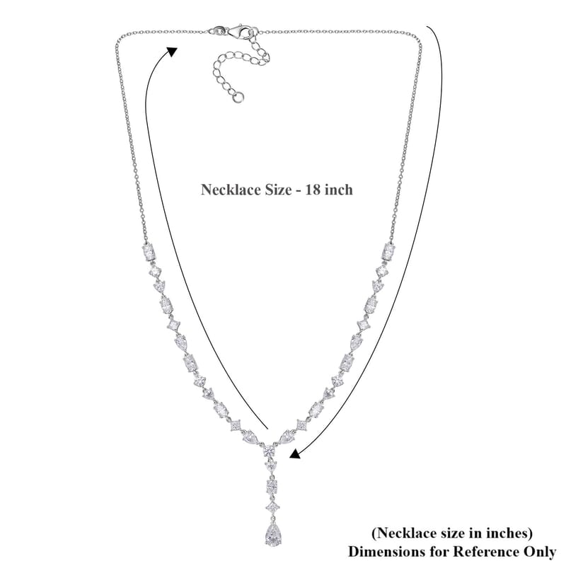 D'Joy Moissanite 10.65 ctw Cascading Droplets Necklace in Rhodium Over Sterling Silver 18-20 Inches