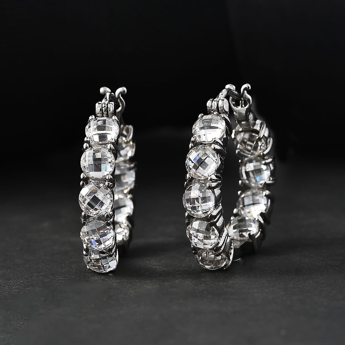 EverTrue Simulated Diamond Earrings in Stainless Steel image number 1
