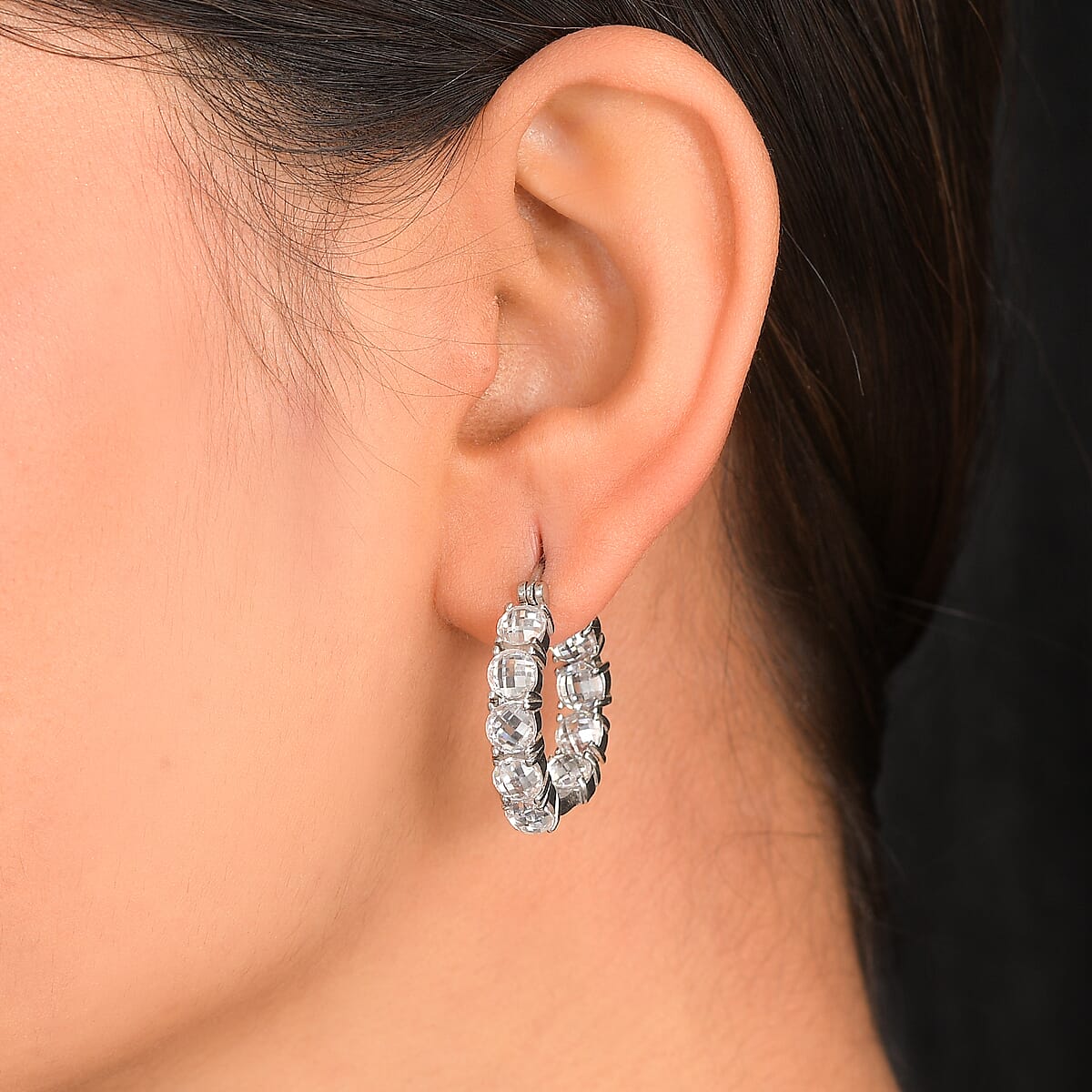 EverTrue Simulated Diamond Earrings in Stainless Steel image number 2