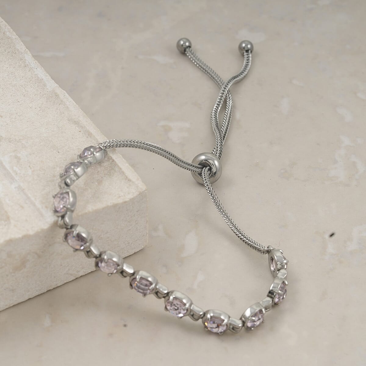 EverTrue Simulated Pink Diamond Fancy Bracelet in Stainless Steel (10.50 In) image number 1