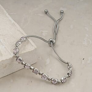 EverTrue Simulated Pink Diamond Fancy Bracelet in Stainless Steel (10.50 In)