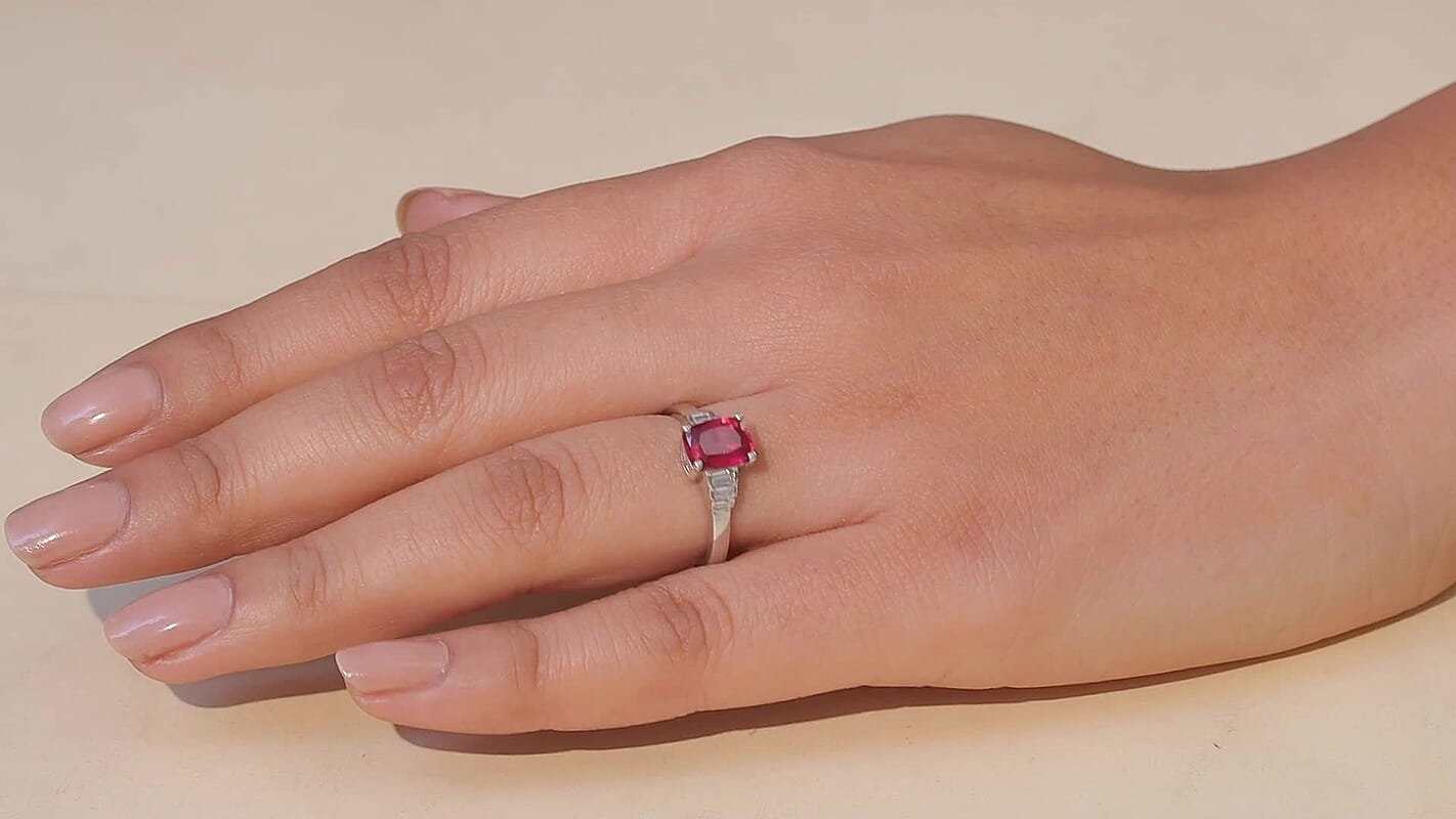 D'Joy Niassa Ruby (FF), Moissanite Ring in Rhodium Over Sterling Silver (Size 10.0) 2.60 ctw