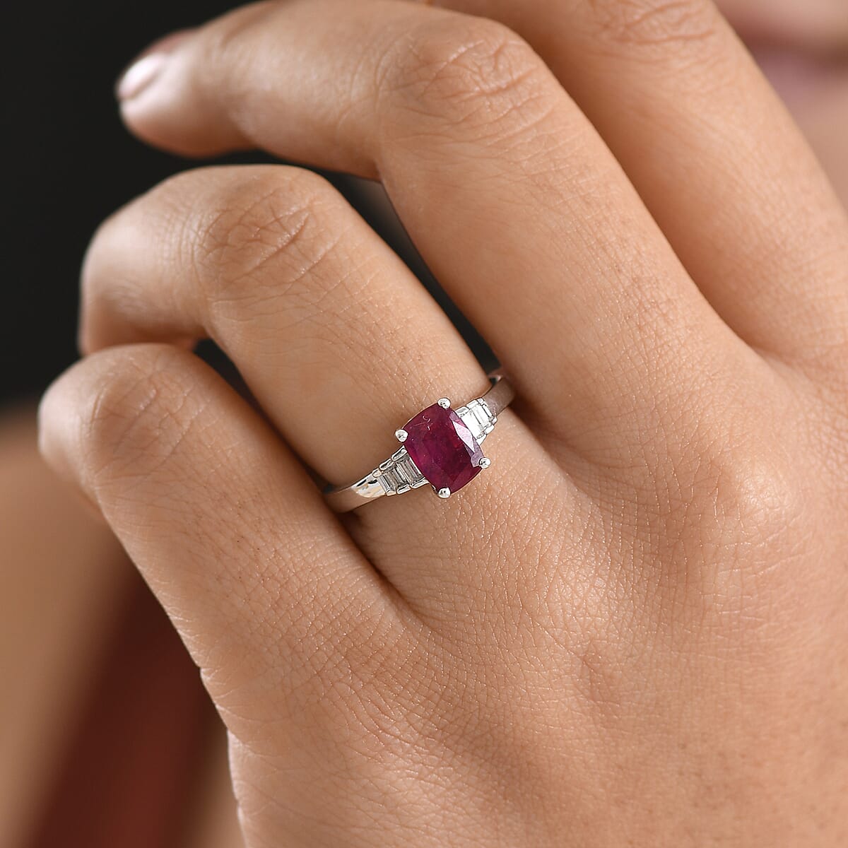 D'Joy Niassa Ruby (FF) and Moissanite 2.60 ctw Ring in Rhodium Over Sterling Silver (Size 7.0) image number 2