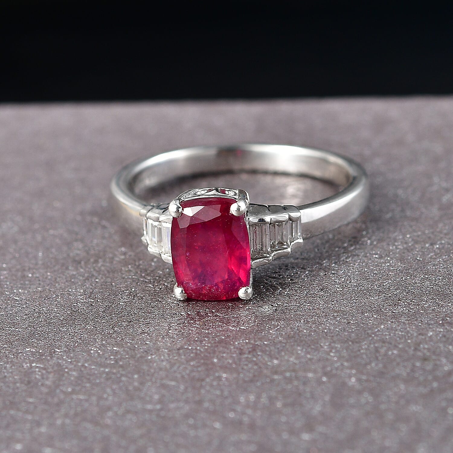 D'Joy Niassa Ruby (FF) and Moissanite 2.60 ctw Crimson Passion Ring in Rhodium Over Sterling Silver (Size 8.0)