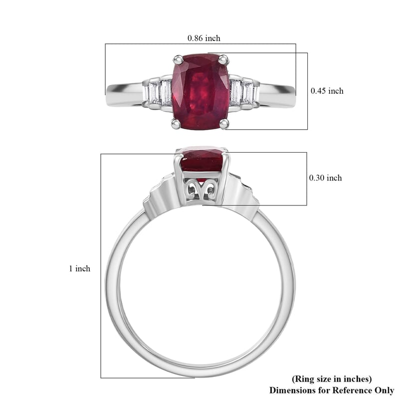 D'Joy Niassa Ruby (FF) and Moissanite 2.60 ctw Crimson Passion Ring in Rhodium Over Sterling Silver (Size 8.0)