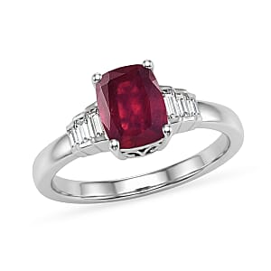 D'Joy Niassa Ruby (FF) and Moissanite 2.60 ctw Ring in Rhodium Over Sterling Silver (Size 9.0)