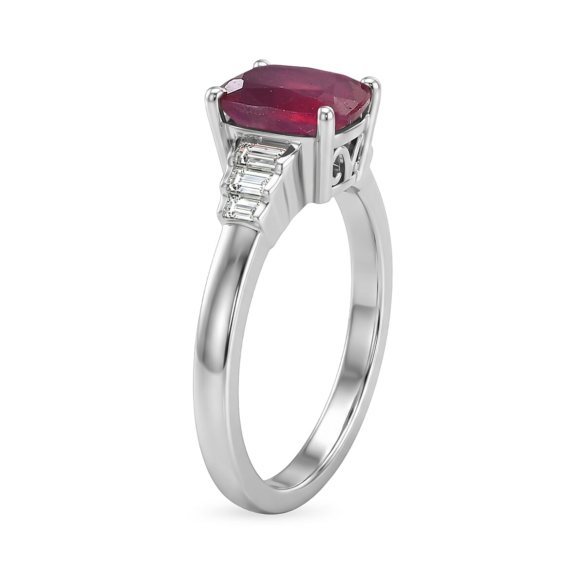 D'Joy Niassa Ruby (FF) and Moissanite 2.60 ctw Ring in Rhodium Over Sterling Silver (Size 9.0) image number 3