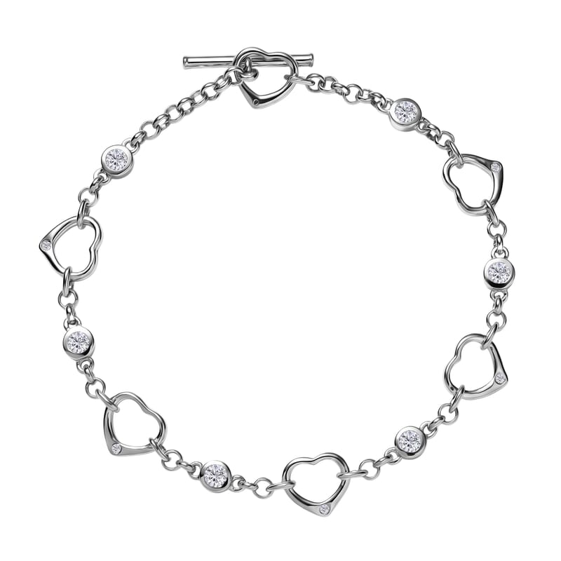 EverTrue Moissanite 0.75 ctw Forever Linked Hearts Bracelet in Platinum Bond (7.25 In)