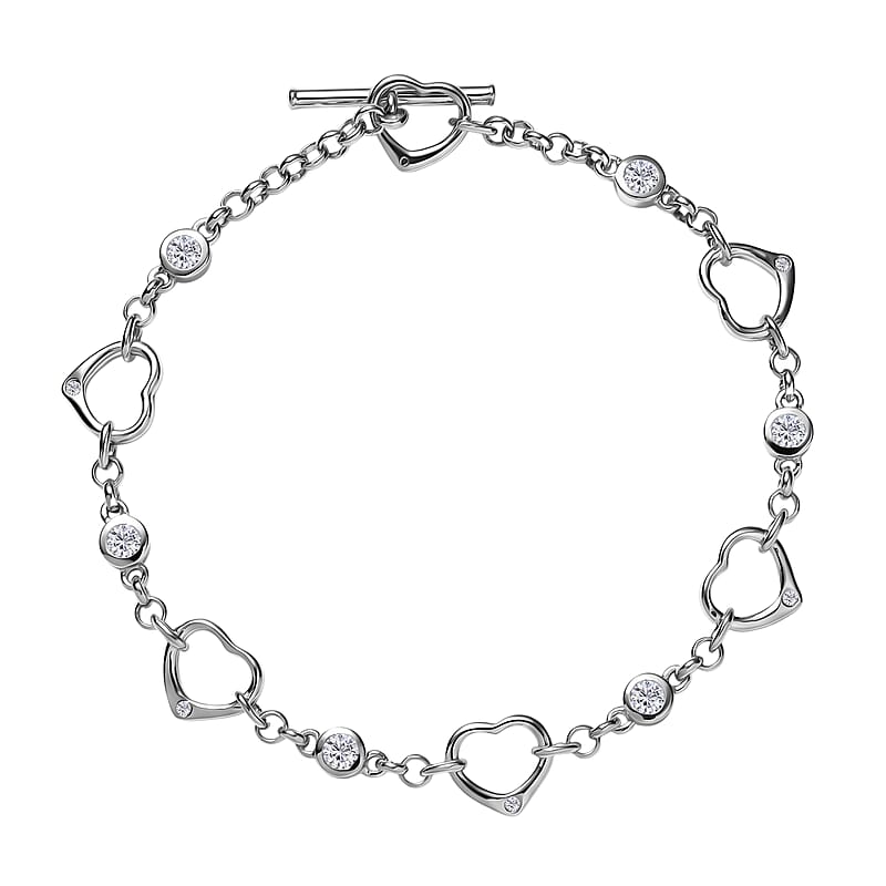 EverTrue Moissanite 0.75 ctw Forever Linked Hearts Bracelet in Platinum Bond (7.25 In)
