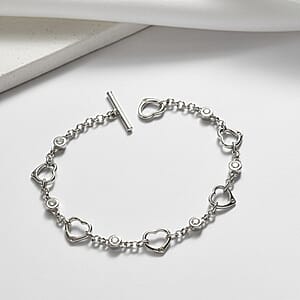 EverTrue Moissanite 0.75 ctw Forever Linked Hearts Bracelet in Platinum Bond (7.25 In)