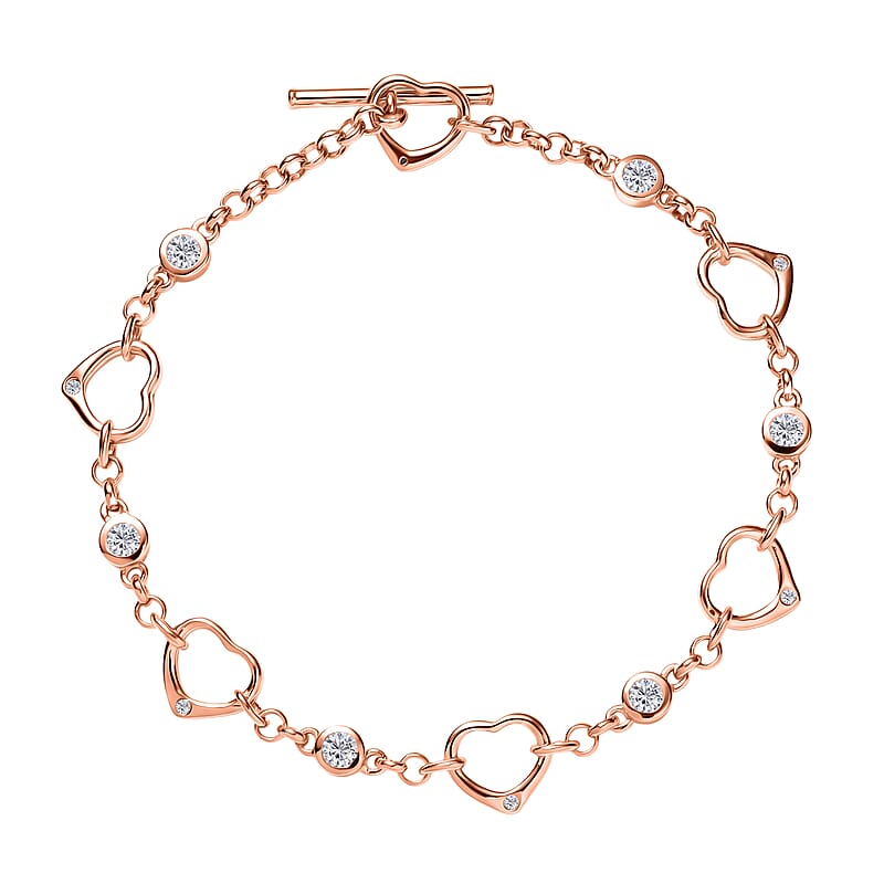 EverTrue Moissanite 0.75 ctw Forever Linked Hearts Bracelet in 18K Rose Gold Plated (7.25 In)