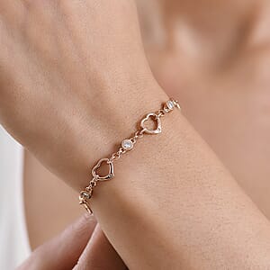 EverTrue Moissanite 0.75 ctw Forever Linked Hearts Bracelet in 18K Rose Gold Plated (7.25 In)
