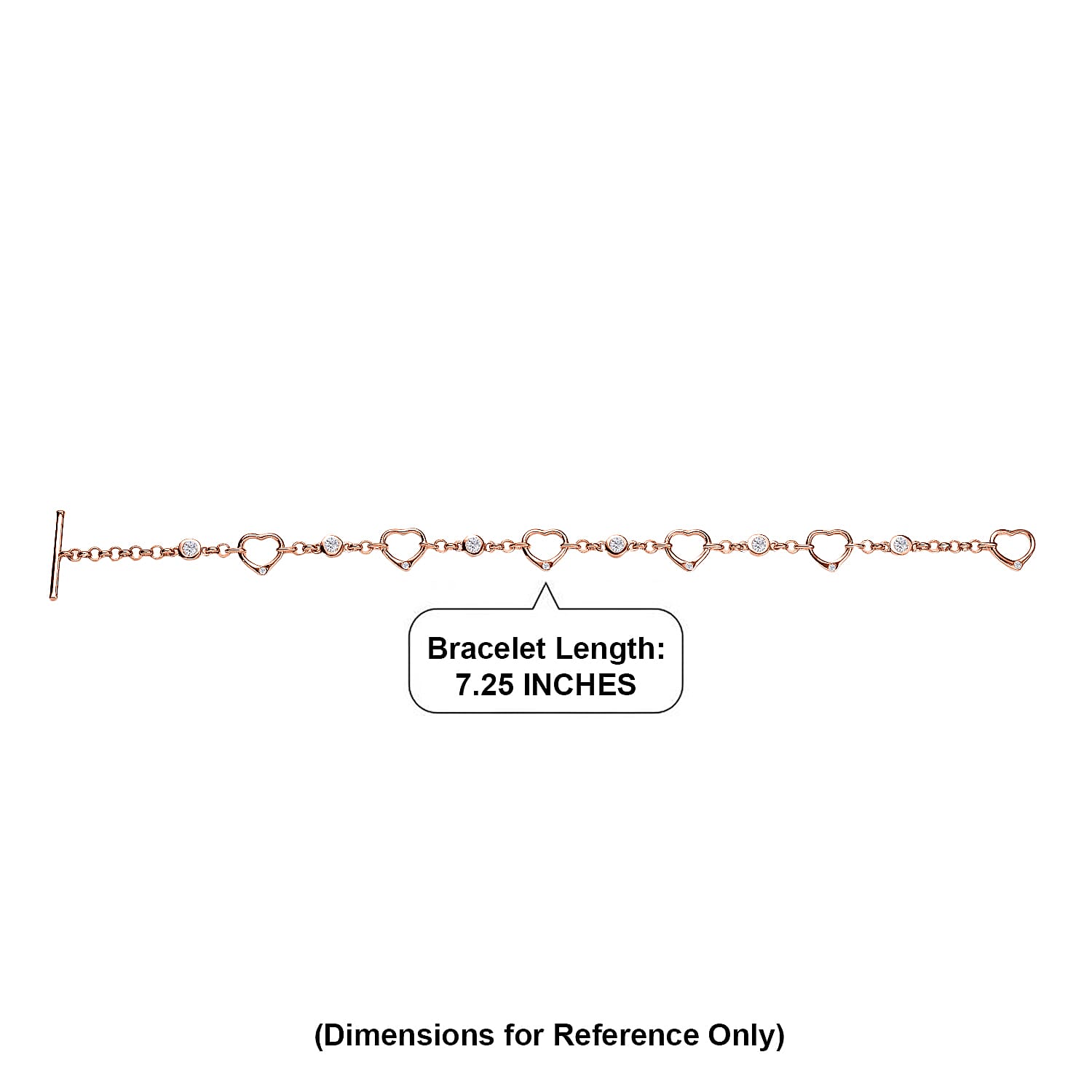 EverTrue Moissanite 0.75 ctw Forever Linked Hearts Bracelet in 18K Rose Gold Plated (7.25 In)