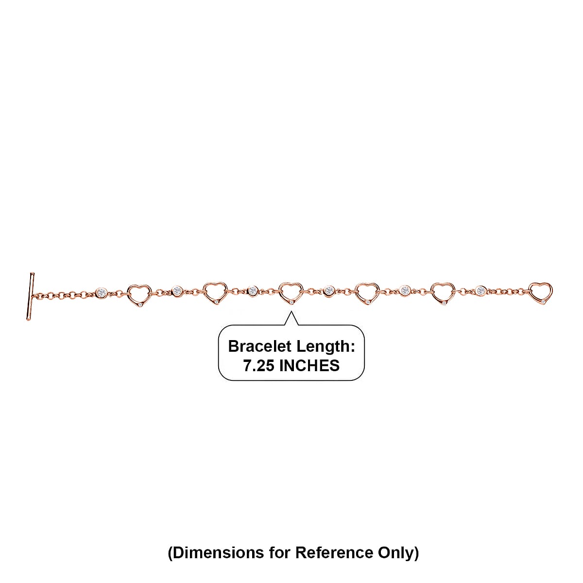 EverTrue Moissanite 0.75 ctw Forever Linked Hearts Bracelet in 18K Rose Gold Plated (7.25 In) image number 4