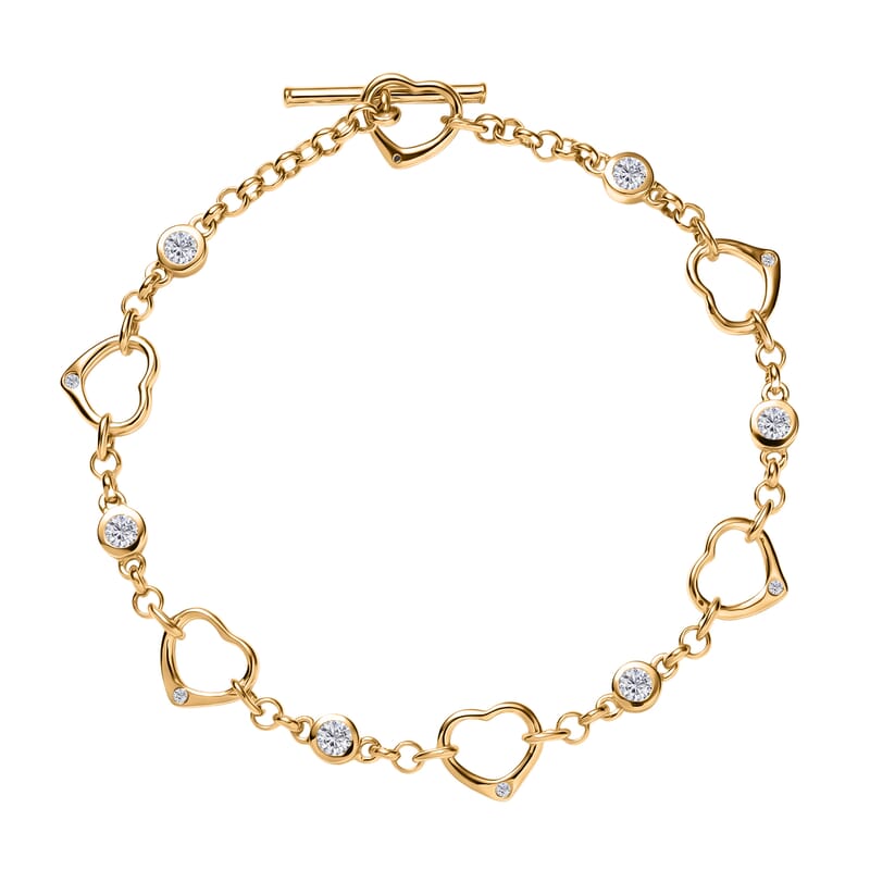 EverTrue Moissanite 0.75 ctw Forever Linked Hearts Bracelet in 18K YG Plat (7.25 In)