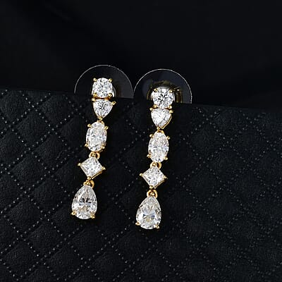 D'Joy Moissanite 3.65 ctw Cascading Droplets Earrings in 18K Vermeil Yellow Gold Over Sterling Silver