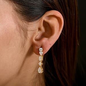 D'Joy Moissanite 3.65 ctw Cascading Droplets Earrings in 18K Vermeil Yellow Gold Over Sterling Silver