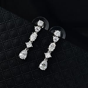 D'Joy Moissanite 3.65 ctw Cascading Droplets Earrings in Rhodium Over Sterling Silver