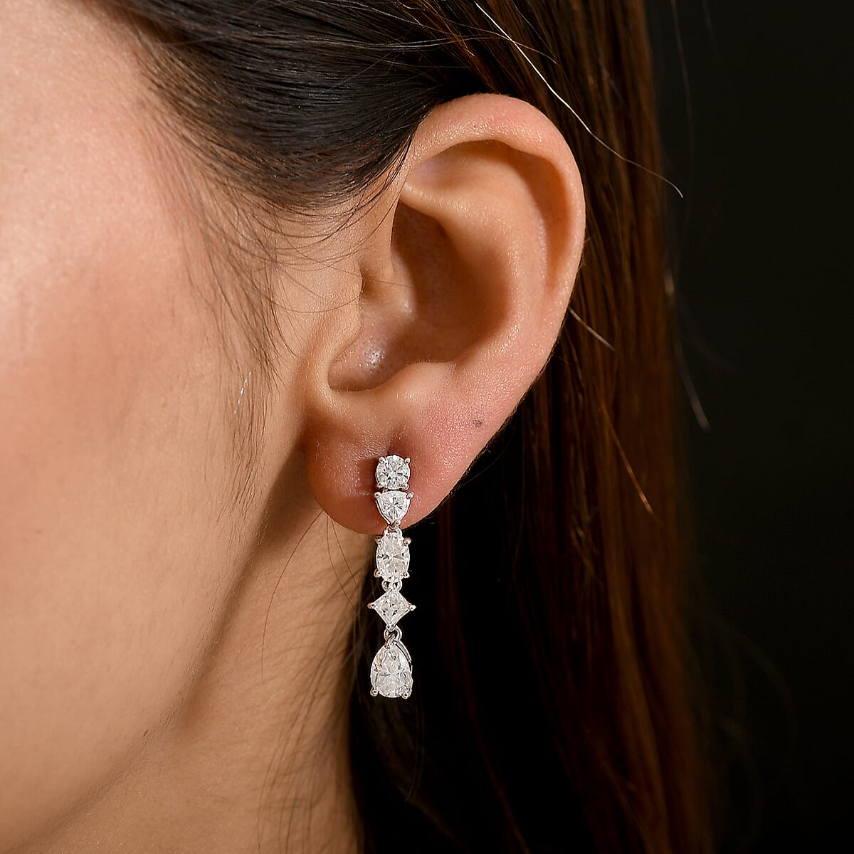D'Joy Moissanite 3.65 ctw Cascading Droplets Earrings in Rhodium Over Sterling Silver image number 2