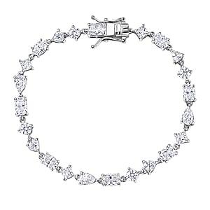 D'Joy Moissanite 8.15 ctw Cascading Droplets Bracelet in Rhodium Over Sterling Silver (7.25 In)