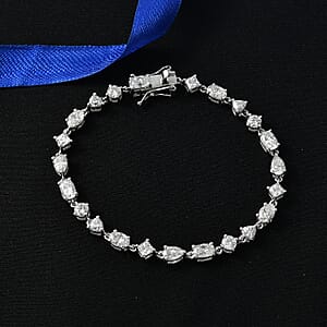 D'Joy Moissanite 8.15 ctw Cascading Droplets Bracelet in Rhodium Over Sterling Silver (7.25 In)