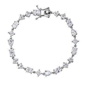 D'Joy Moissanite 8.15 ctw Cascading Droplets Bracelet in Rhodium Over Sterling Silver (6.50 In)