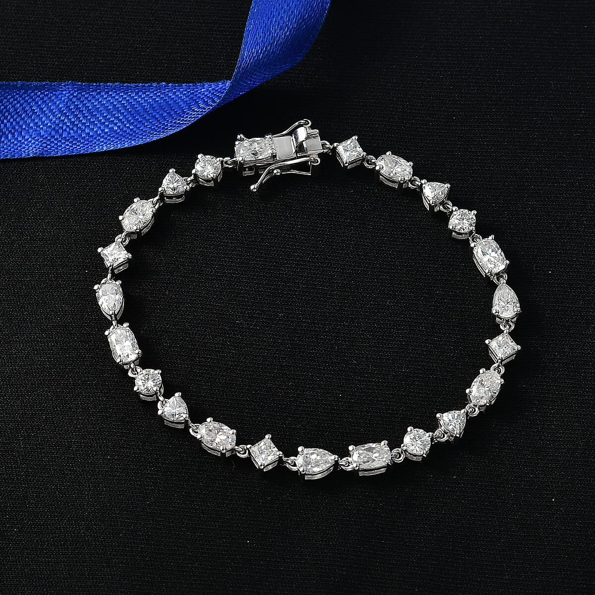 D'Joy Moissanite 8.15 ctw Cascading Droplets Bracelet in Rhodium Over Sterling Silver (6.50 In) image number 1