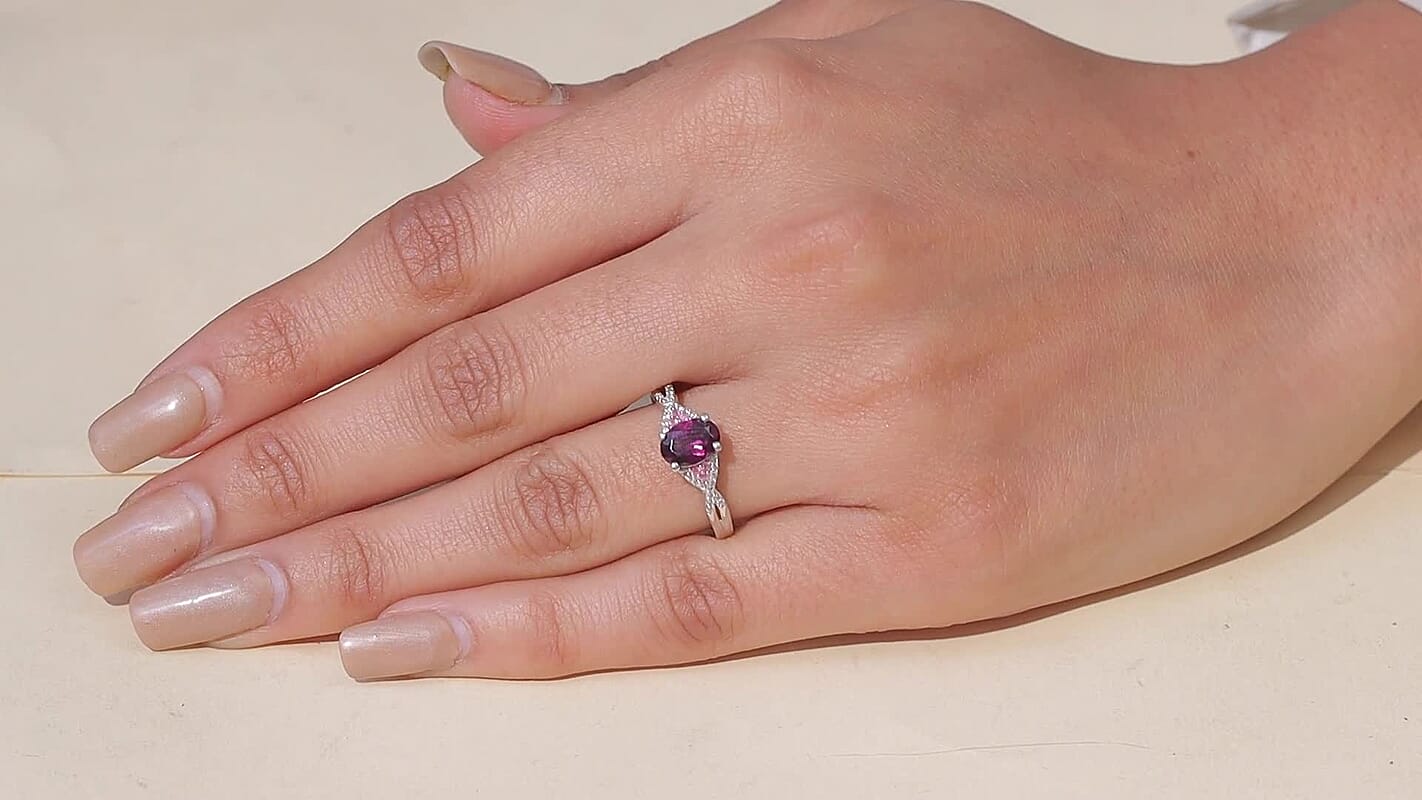 D'Joy Radiant Ember Garnet, Multi Gemstone Ring in Rhodium Over Sterling Silver (Size 10.0) 1.20 ctw