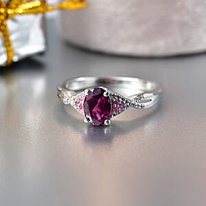 D'Joy Radiant Ember Garnet and Multi Gemstone 1.20 ctw Infinity Ring in Rhodium Over Sterling Silver (Size 10.0)