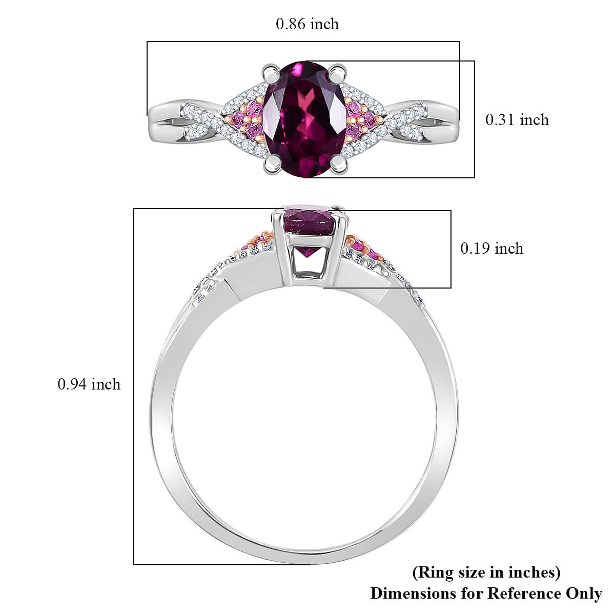 D'Joy Radiant Ember Garnet and Multi Gemstone 1.20 ctw Infinity Ring in Rhodium Over Sterling Silver (Size 10.0) image number 5