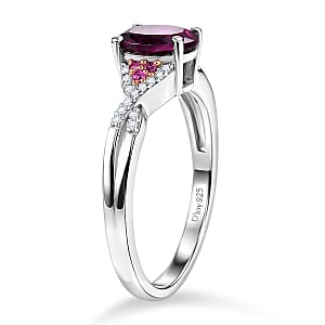 D'Joy Radiant Ember Garnet and Multi Gemstone 1.20 ctw Infinity Ring in Rhodium Over Sterling Silver (Size 5.0)