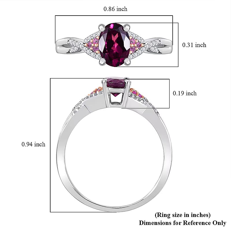 D'Joy Radiant Ember Garnet and Multi Gemstone 1.20 ctw Infinity Ring in Rhodium Over Sterling Silver (Size 5.0)