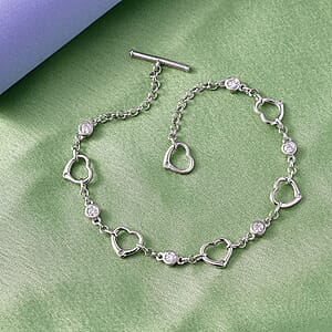 EverTrue Moissanite Forever Linked Hearts Bracelet in Platinum Bond (8.00 In) 0.75 ctw