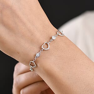 EverTrue Moissanite Forever Linked Hearts Bracelet in Platinum Bond (8.00 In) 0.75 ctw