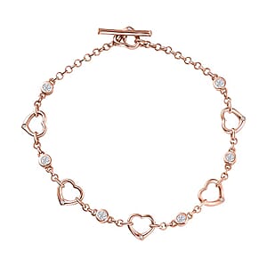 EverTrue Moissanite 0.75 ctw Forever Linked Hearts Bracelet in 18K RG Plated (8.00 In)