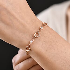 EverTrue Moissanite 0.75 ctw Forever Linked Hearts Bracelet in 18K RG Plated (8.00 In)