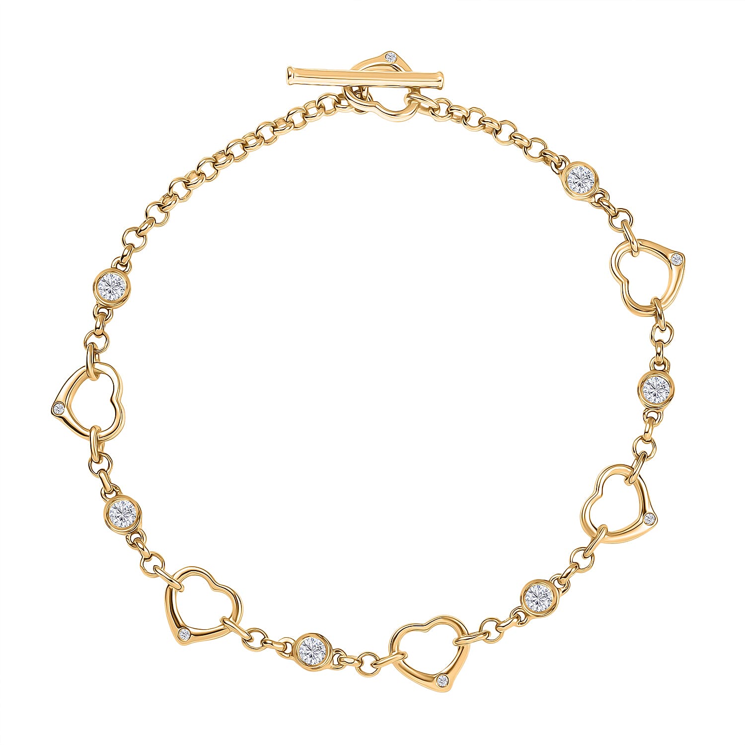 EverTrue Moissanite 0.75 ctw Forever Linked Hearts Bracelet in 18K YG Plated (8.00 In)