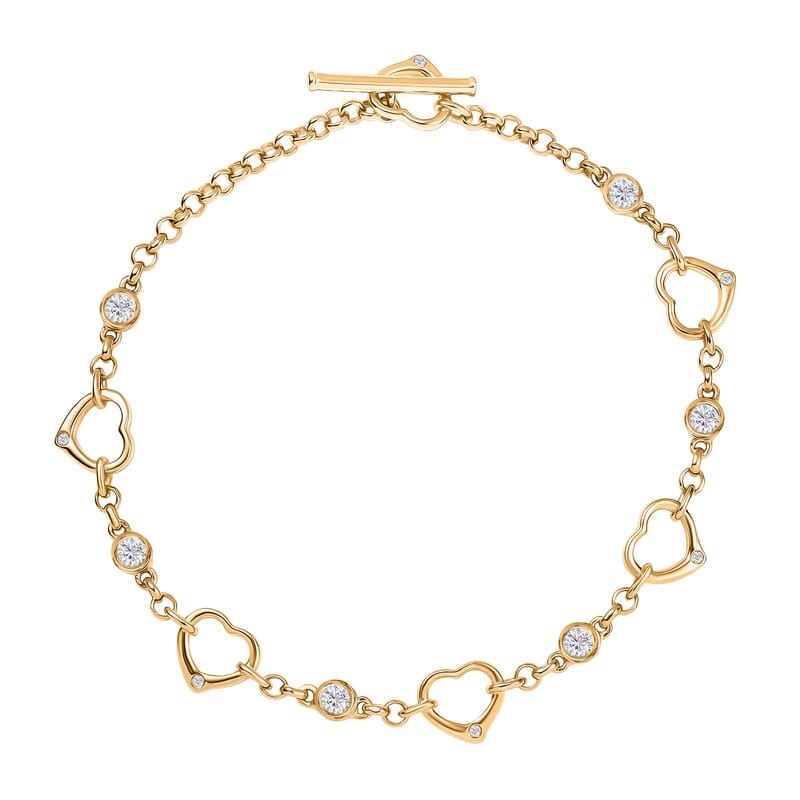 EverTrue Moissanite 0.75 ctw Forever Linked Hearts Bracelet in 18K YG Plated (8.00 In)