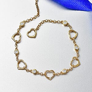 EverTrue Moissanite 0.75 ctw Forever Linked Hearts Bracelet in 18K YG Plated (8.00 In)