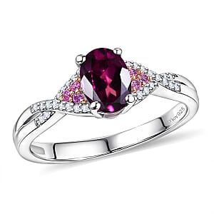 D'Joy Radiant Ember Garnet and Multi Gemstone 1.20 ctw Infinity Ring in Rhodium Over Sterling Silver (Size 7.0)