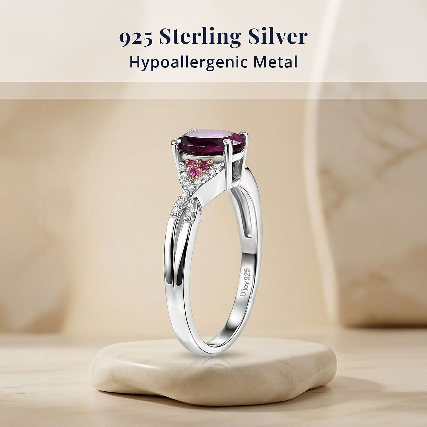D'Joy Radiant Ember Garnet and Multi Gemstone 1.20 ctw Infinity Ring in Rhodium Over Sterling Silver (Size 7.0)