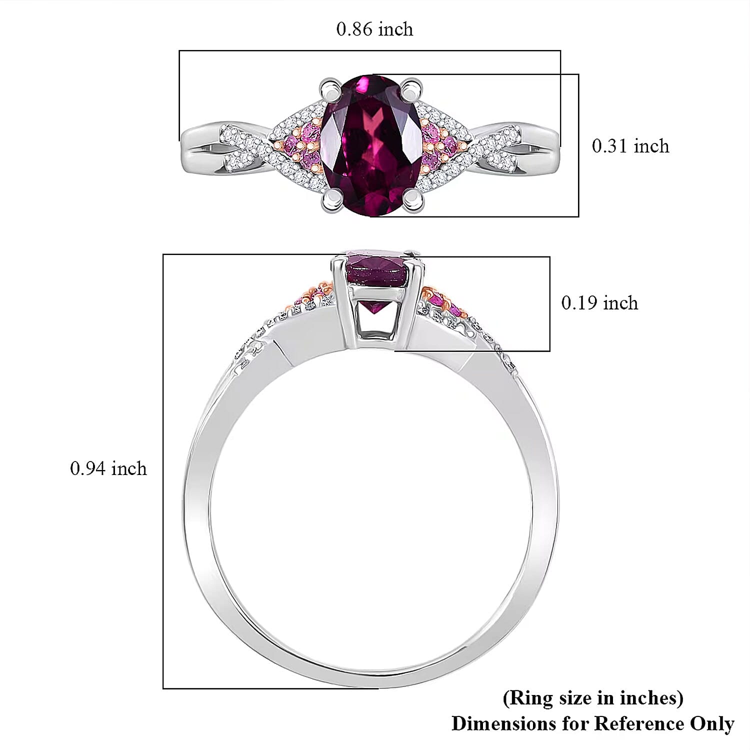 D'Joy Radiant Ember Garnet and Multi Gemstone 1.20 ctw Infinity Ring in Rhodium Over Sterling Silver (Size 7.0)