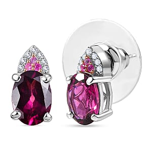 D'Joy Radiant Ember Garnet and Multi Gemstone 2.10 ctw Earrings in Rhodium Over Sterling Silver